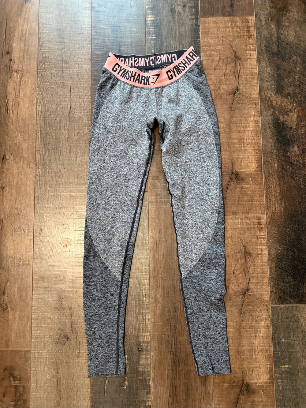 Gymshark Gray Leggings with Pink Logo Waistband